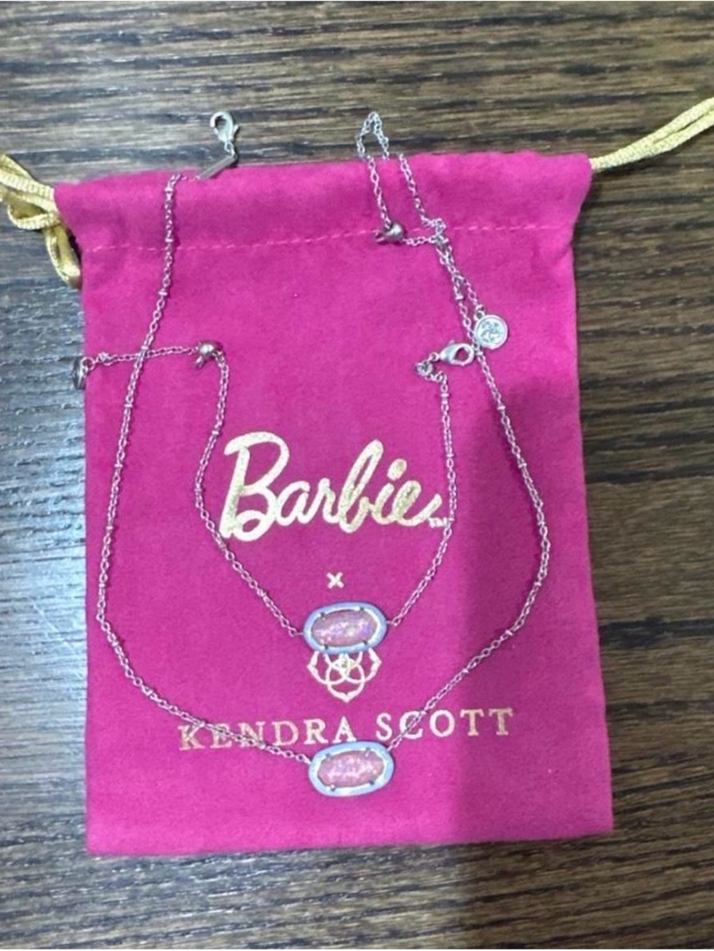 Kendra Scott x Barbie silver Necklace and Bracelet set pink